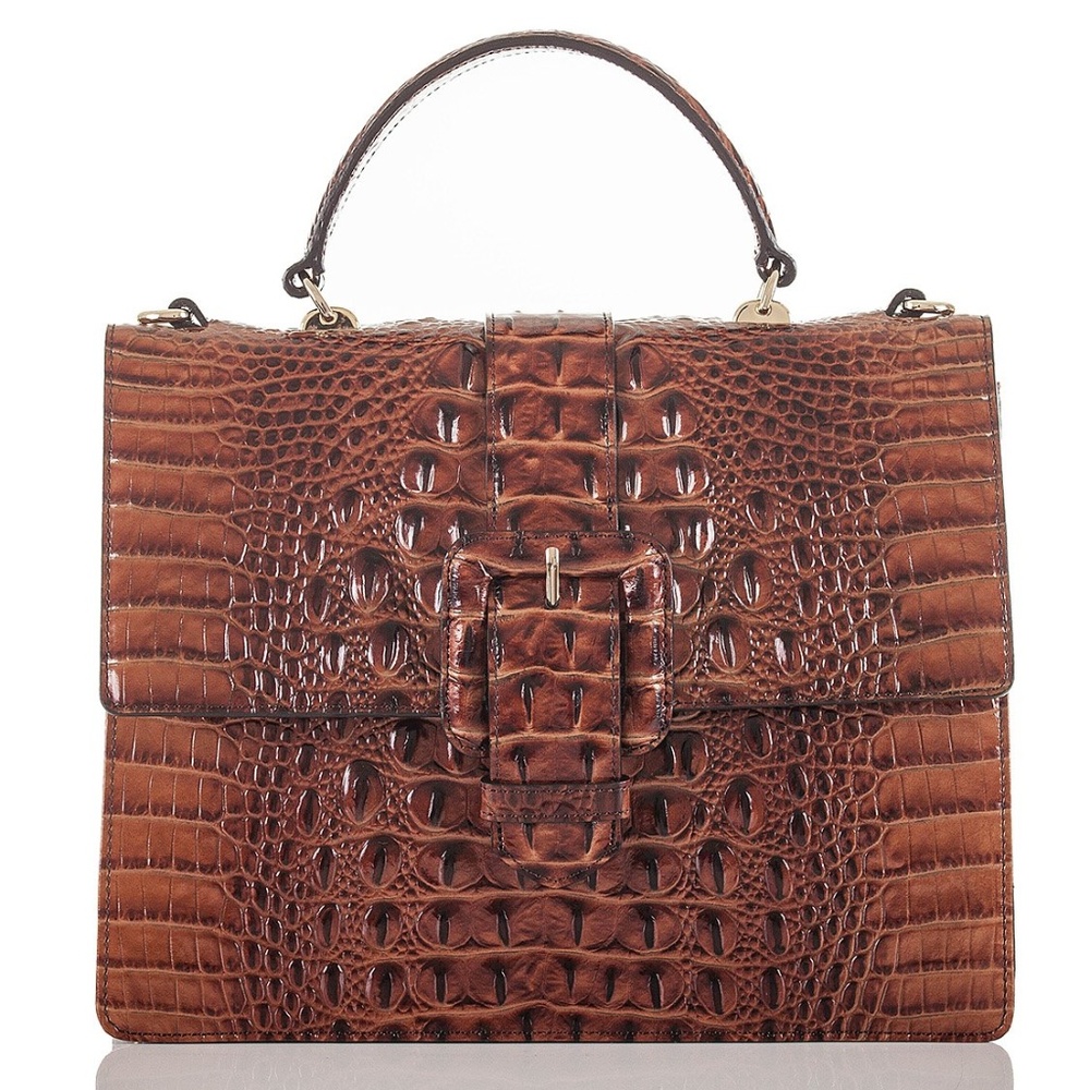 BRAHMIN Francine Pecan Leather Handbag, Medium Sz